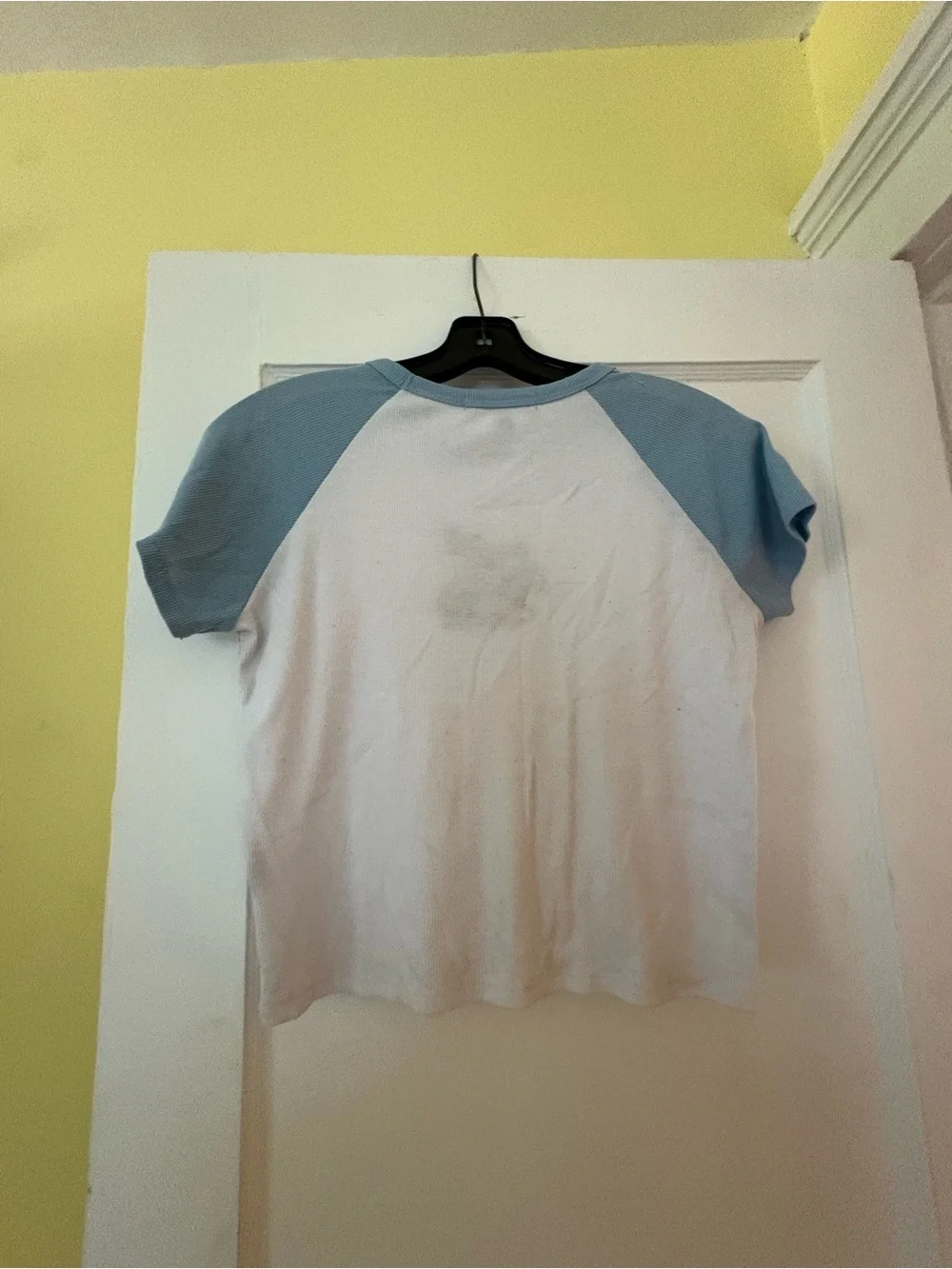 Vintage-Inspired Mushroom Graphic Raglan Tee - White & Light Blue